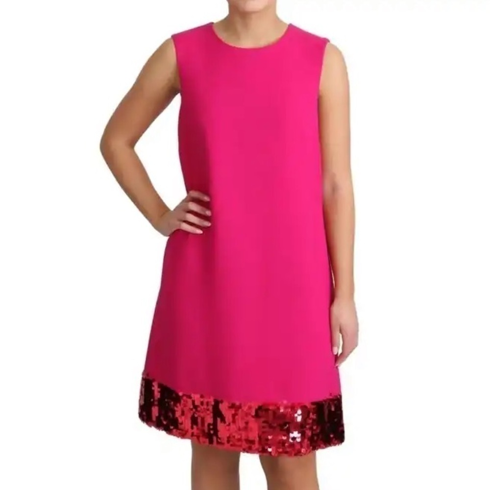 Dolce & Gabbana Pink Sequined Round Neck Shift Dress Sz IT 36 (M) NWOT